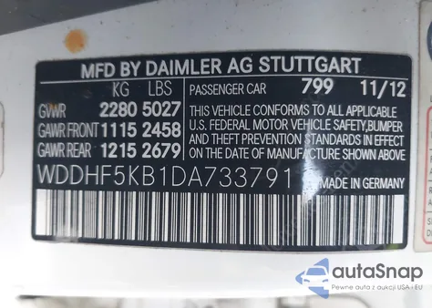 2013 Mercedes-Benz E 350 из США, поврежденный, VIN WDDHF5KB1DA733791